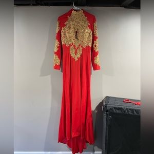Red and gold gown